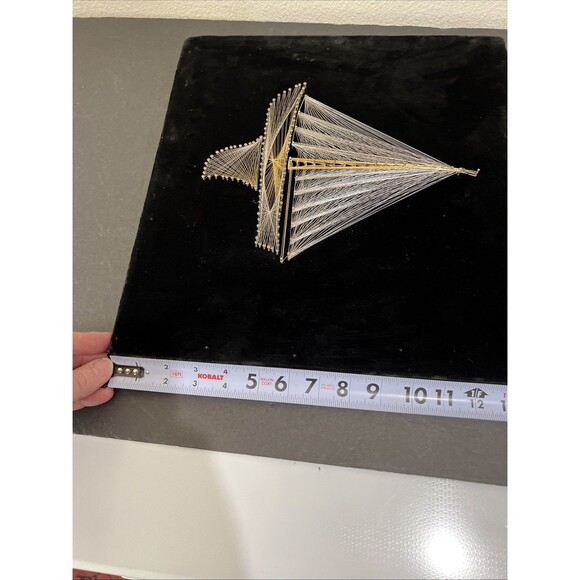 VTG Mid Century 3D String Art Nail Sail Boat Ship Wall Wood Frame 15x14” Velvet - Picture 14 of 16